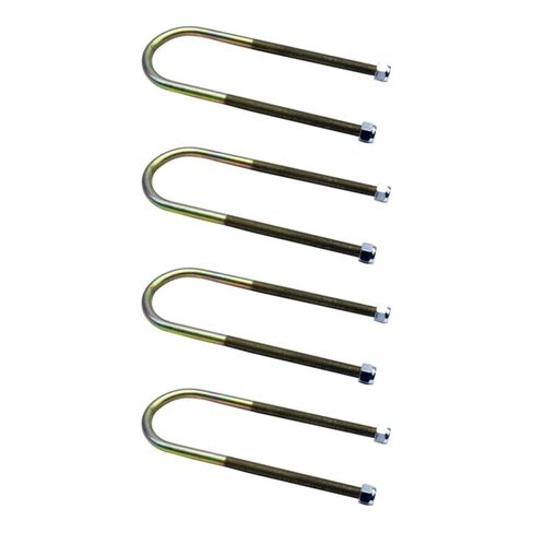 Leaf Spring U-Bolt, Set of 4, 10" x 3" ID - Heat-Treated Zinc-Plated Steel - Fits 3" Diameter Axle Tubes - Accommodates Lowering Blocks - Includes Nyloc Nuts in Saudi Arabia