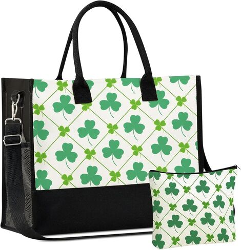 InnoBeta Irish Gifts for Women Canvas Tote Bag, Irish Gifts Tote with Top Zipper Closure and Shoulder Strap for Birthday, Mother's Day, Christmas - Grid lines in Saudi Arabia