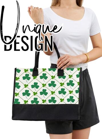 InnoBeta Irish Gifts for Women Canvas Tote Bag, Irish Gifts Tote with Top Zipper Closure and Shoulder Strap for Birthday, Mother's Day, Christmas - Grid lines in Saudi Arabia