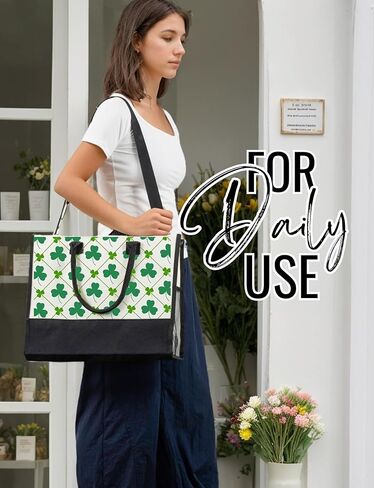 InnoBeta Irish Gifts for Women Canvas Tote Bag, Irish Gifts Tote with Top Zipper Closure and Shoulder Strap for Birthday, Mother's Day, Christmas - Grid lines in Saudi Arabia