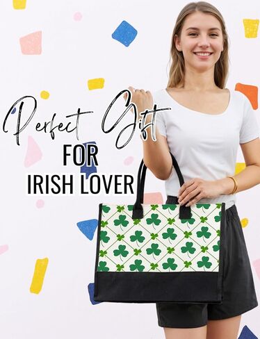 InnoBeta Irish Gifts for Women Canvas Tote Bag, Irish Gifts Tote with Top Zipper Closure and Shoulder Strap for Birthday, Mother's Day, Christmas - Grid lines in Saudi Arabia