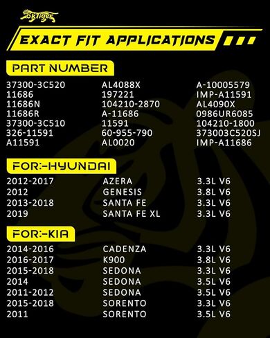 مولد كهربائي مطور من Oktiger لـ Sorento 2011 2015-2018 3.3L 3.5L، Sedona 2011-2012 2014-2018 3.3L 3.5L، لـ Santa Fe 2013-2018 3.3L، V6 12V 150A في اتجاه عقارب الساعة 6-Groove Pulley، OE 37300-3C520 in Saudi Arabia