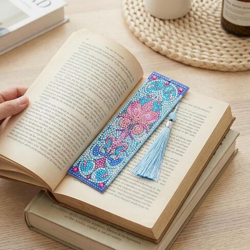 12Pcs DIY Diamond Art Bookmarks Kits Acrylic Painting Bookmarks with Rhinestone Flower Patterns Tassels for Adults Book Lover Craft Making in Kuwait