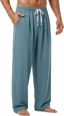 Mens Pajama Pants - Moisture Wicking Bamboo Viscose Cotton Soft Cooling Sleep Bottoms for Home & Lounge in Saudi Arabia