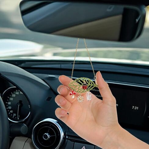 CASONA Car Hanging Decor,Lucky Rear View Mirror Dangling Car Charm,Handmade Ladybug Mushroom Daisy Leaf Boho Nature Decoration Ornament Gift for Women Teens in Saudi Arabia