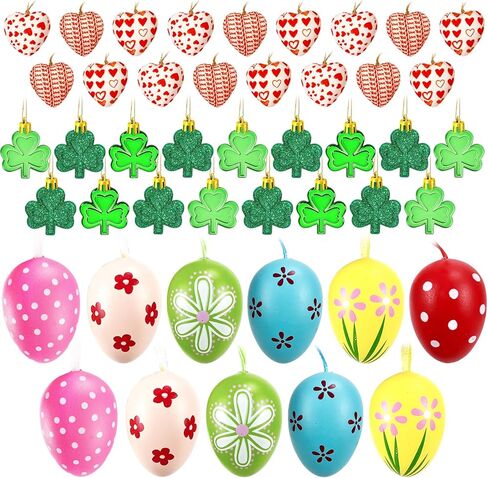 36 Pieces Valentine's Day Heart & St Patrick's Day Shamrock & Easter Egg Ornaments Adorable Heart Shaped Baubles, Clover Baubles & Hanging Egg Decorations for The Perfect Holiday Party in Kuwait