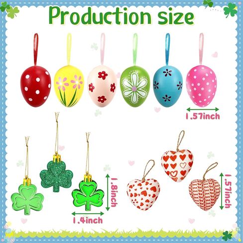 36 Pieces Valentine's Day Heart & St Patrick's Day Shamrock & Easter Egg Ornaments Adorable Heart Shaped Baubles, Clover Baubles & Hanging Egg Decorations for The Perfect Holiday Party in Kuwait