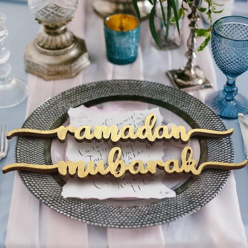 Tatuo 16 Pcs Ramadan Decorations for Home 2026 Ramadan Mubarak Plate Setting Hanging Wooden Word Eid Mubarak Wood Letter Signs Islamic Table Decor for Muslim Kitchen Home Tabletop Settings Ornaments in Saudi Arabia