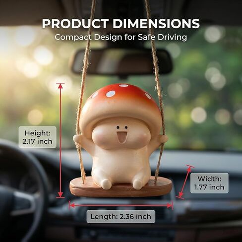 Cute Swinging Mushroom Car Mirror Hanging Ornament Playful Auto Dashboard Decor Accessories for Women Men Adorable Rearview Mirror Charm and Mushroom Gift for Car Lovers in Kuwait