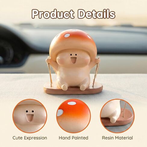 Cute Swinging Mushroom Car Mirror Hanging Ornament Playful Auto Dashboard Decor Accessories for Women Men Adorable Rearview Mirror Charm and Mushroom Gift for Car Lovers in Kuwait