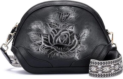 Embossed Rose Crossbody Bags for Women,Soft Vegan Leather Small Purse with Adjustable Strap,Boho Floral Shoulder Handbag | Light weight, Smooth zipper, Gifts for women, Trendy, Wide Guitar Strap in Saudi Arabia