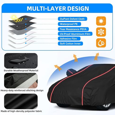 6 Layers Car Cover Waterproof All Weather,Heavy Duty Outdoor Car Cover Fit for Toyota Camry/Corolla 2014-2020, Full Exterior Cover for Tesla Model 3 BWM 3 4 5 Series (Length180-193inch) in Saudi Arabia
