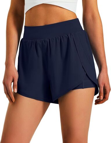 شورت رياضي للجري للسيدات مقاس 3 بوصات من Ksmien - شورت 2 في 1 سريع الجفاف للتمارين الرياضية مع جيوب مبطنة للهاتف in Kuwait