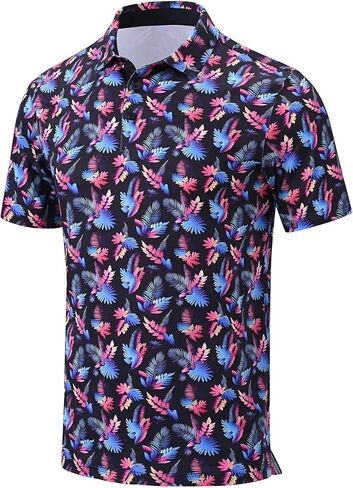 QPNGRP Men's Print Golf Shirt Short Sleeve Dry Fit Moisture Wicking Performance Polo Shirts in Kuwait