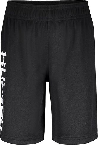 Under Armour Boys' Prototype Performance Shorts, Elastic Waistband, Lightweight & Fast-Drying, Black/White Signature, 6 in Saudi Arabia