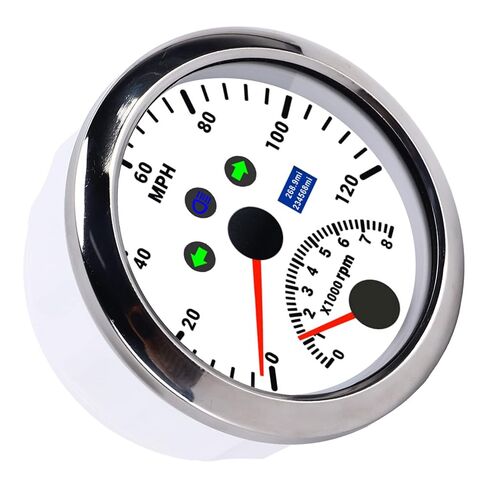 Speedometer Plastic Stainless Steel 85mm 0?120MPH Speedometer Gauge with Tachometer 8000 RPM Overspeed Alarm LCD Red Backlight for 12V/24V Car Boat ATV((White CX8192)) in Kuwait