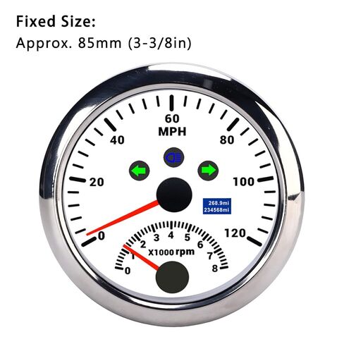 Speedometer Plastic Stainless Steel 85mm 0?120MPH Speedometer Gauge with Tachometer 8000 RPM Overspeed Alarm LCD Red Backlight for 12V/24V Car Boat ATV((White CX8192)) in Kuwait