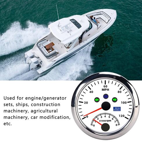 Speedometer Plastic Stainless Steel 85mm 0?120MPH Speedometer Gauge with Tachometer 8000 RPM Overspeed Alarm LCD Red Backlight for 12V/24V Car Boat ATV((White CX8192)) in Kuwait