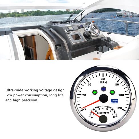 Speedometer Plastic Stainless Steel 85mm 0?120MPH Speedometer Gauge with Tachometer 8000 RPM Overspeed Alarm LCD Red Backlight for 12V/24V Car Boat ATV((White CX8192)) in Kuwait