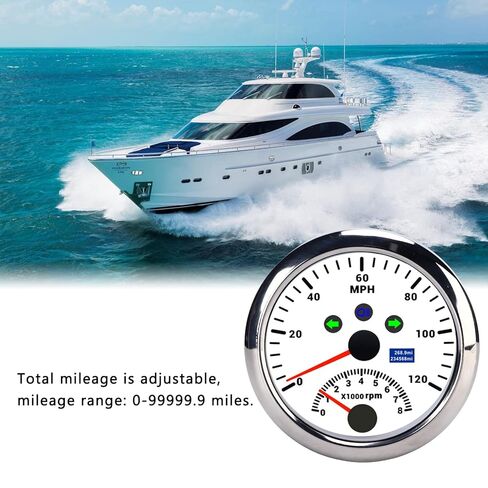 Speedometer Plastic Stainless Steel 85mm 0?120MPH Speedometer Gauge with Tachometer 8000 RPM Overspeed Alarm LCD Red Backlight for 12V/24V Car Boat ATV((White CX8192)) in Kuwait