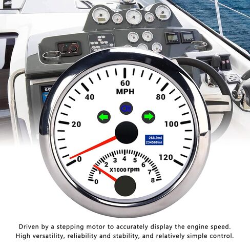 Speedometer Plastic Stainless Steel 85mm 0?120MPH Speedometer Gauge with Tachometer 8000 RPM Overspeed Alarm LCD Red Backlight for 12V/24V Car Boat ATV((White CX8192)) in Kuwait