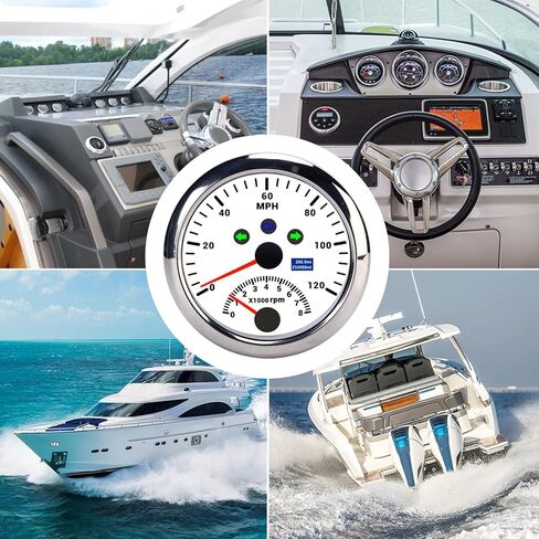Speedometer Plastic Stainless Steel 85mm 0?120MPH Speedometer Gauge with Tachometer 8000 RPM Overspeed Alarm LCD Red Backlight for 12V/24V Car Boat ATV((White CX8192)) in Kuwait