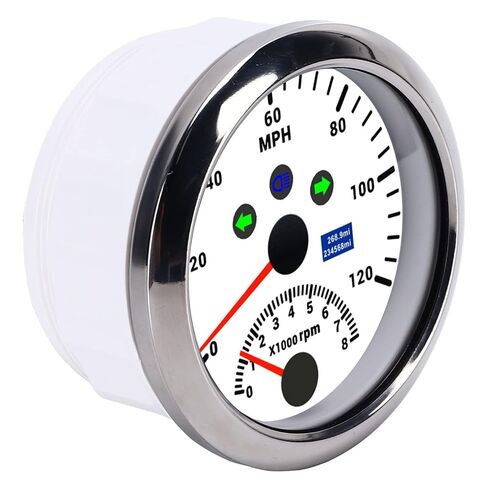 Speedometer Plastic Stainless Steel 85mm 0?120MPH Speedometer Gauge with Tachometer 8000 RPM Overspeed Alarm LCD Red Backlight for 12V/24V Car Boat ATV((White CX8192)) in Kuwait