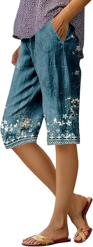 Womens Bermuda Shorts Knee Length Baggy Shorts with Pockets Cotton Linen Summer Casual Wide Leg Beach Lounge Outfits in Saudi Arabia