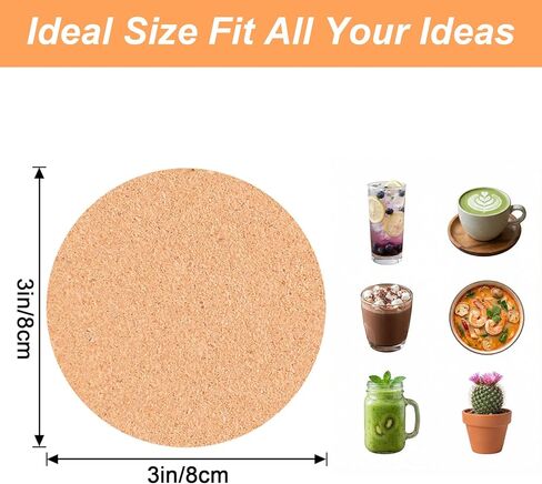 30 Pcs Self-Adhesive Cork Round Sheets for DIY Coasters, 3 Inch Cork Tiles Backing Sheets Round Backing Corks Tiles Mat with Strong Adhesive-Backed for DIY Crafts Board in Kuwait