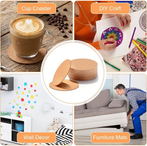 30 Pcs Self-Adhesive Cork Round Sheets for DIY Coasters, 3 Inch Cork Tiles Backing Sheets Round Backing Corks Tiles Mat with Strong Adhesive-Backed for DIY Crafts Board in Kuwait