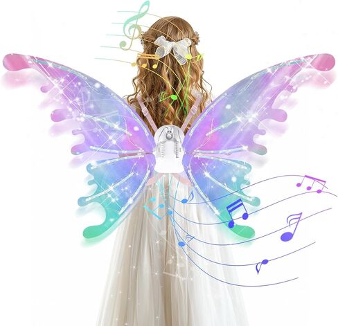 GOLDGE LED Electric Fairy Wings for Girls - Moving Butterfly Wings with Lights and Music - Perfect Toy for Halloween, Valentine, Birthday, Christmas, Party Costume, Princess Cosplay and Dress-Up in Kuwait