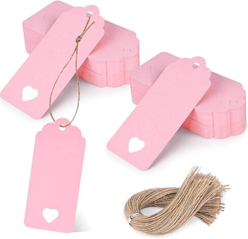 SallyFashion 80PCS Pink Heart Gift Tags with String, 3.5 x 1.5 Inches Paper Tags for Wedding, DIY Crafts in Kuwait
