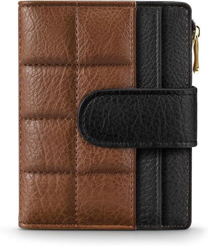 محافظ نسائية صغيرة بحامل بطاقات RFID محافظ مدمجة ثنائية الطي مع جيب للعملات المعدنية بسحاب باللونين الأسود والبني in Kuwait