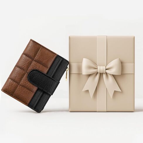 محافظ نسائية صغيرة بحامل بطاقات RFID محافظ مدمجة ثنائية الطي مع جيب للعملات المعدنية بسحاب باللونين الأسود والبني in Kuwait