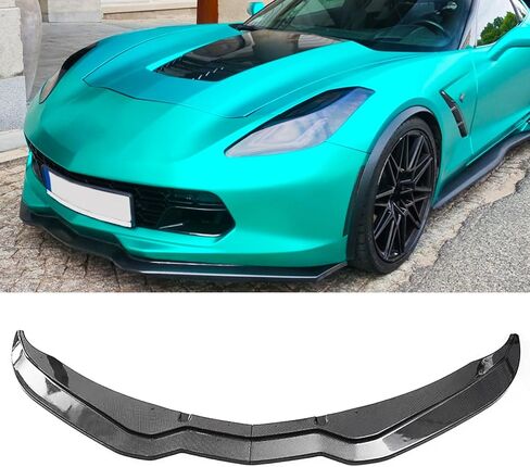 Front Lip Compatibility with 2014-2019 Corvette C7 | Z06 Stage 3 Front Bumper Chin Lower Lip Diffuser Spoiler Splitter Air Dam 2PCS (Carbon Fiber Style) in Kuwait