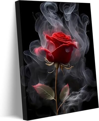 Romantic Red Rose Canvas Wall Art Abstract Smoke Rose Wall Decor Picture Modern Flower Poster Print Printing for Living Room Bedroom Bathroom Decoration Ready To Hang in Saudi Arabia