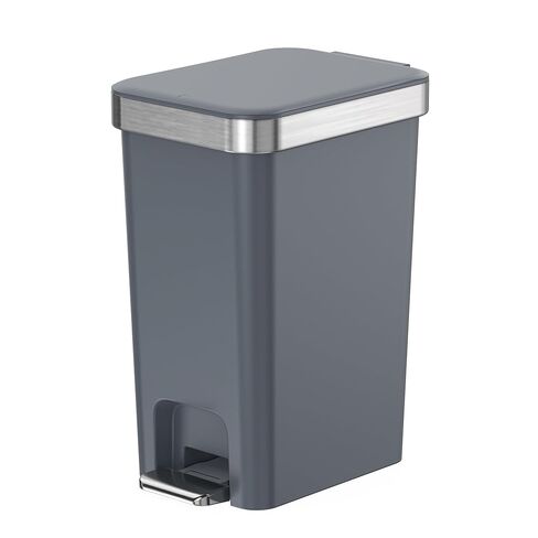 Small Bathroom Trash Can with Lid Soft Close, 10 Liter/2.6 Gallon Slim Garbage Can-Metal Step and Press top Lid, Mini Modern Waste Basket for Toilet, Office, Bedroom,Dorm,Dark Gray in Saudi Arabia