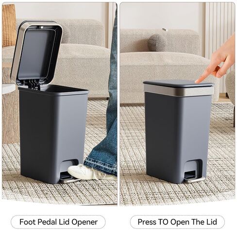 Small Bathroom Trash Can with Lid Soft Close, 10 Liter/2.6 Gallon Slim Garbage Can-Metal Step and Press top Lid, Mini Modern Waste Basket for Toilet, Office, Bedroom,Dorm,Dark Gray in Saudi Arabia