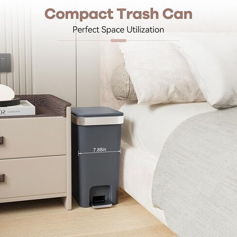 Small Bathroom Trash Can with Lid Soft Close, 10 Liter/2.6 Gallon Slim Garbage Can-Metal Step and Press top Lid, Mini Modern Waste Basket for Toilet, Office, Bedroom,Dorm,Dark Gray in Saudi Arabia