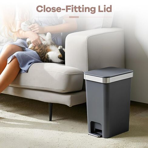 Small Bathroom Trash Can with Lid Soft Close, 10 Liter/2.6 Gallon Slim Garbage Can-Metal Step and Press top Lid, Mini Modern Waste Basket for Toilet, Office, Bedroom,Dorm,Dark Gray in Saudi Arabia