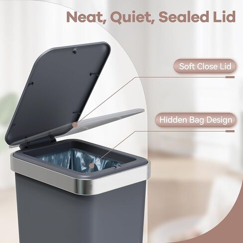 Small Bathroom Trash Can with Lid Soft Close, 10 Liter/2.6 Gallon Slim Garbage Can-Metal Step and Press top Lid, Mini Modern Waste Basket for Toilet, Office, Bedroom,Dorm,Dark Gray in Saudi Arabia