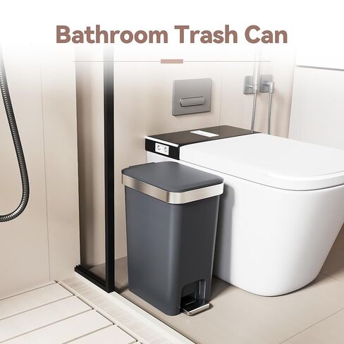 Small Bathroom Trash Can with Lid Soft Close, 10 Liter/2.6 Gallon Slim Garbage Can-Metal Step and Press top Lid, Mini Modern Waste Basket for Toilet, Office, Bedroom,Dorm,Dark Gray in Saudi Arabia
