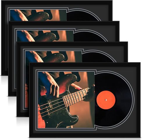 4 Pcs Vinyl Record Display Frame 16x22 Inches Double Groove Record Album Frame and 12.5×12.5 Inch Album Cover Art for Wall Mounting Home Decor (Black Matting) in Saudi Arabia