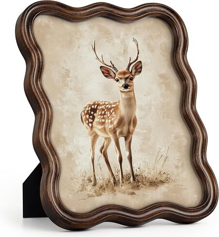 Afuly 8x10 Picture Frame Wood Vintage Natural Curved Photo Display Rustic Wavy Scalloped Brown Antique Home Decor Wall Hanging Tabletop Unique Anniversary Birthday for Family Friends Mom Grandma in Kuwait
