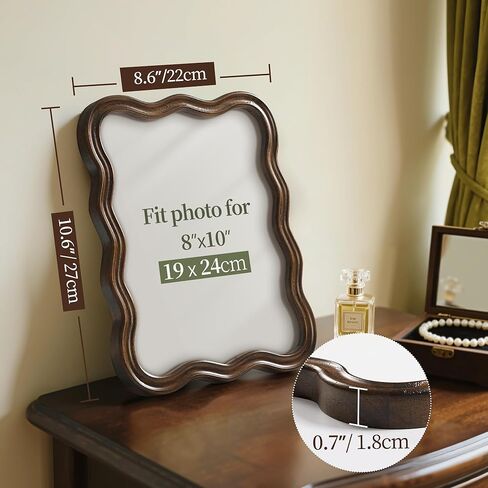 Afuly 8x10 Picture Frame Wood Vintage Natural Curved Photo Display Rustic Wavy Scalloped Brown Antique Home Decor Wall Hanging Tabletop Unique Anniversary Birthday for Family Friends Mom Grandma in Kuwait