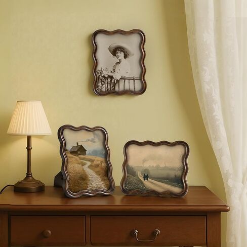 Afuly 8x10 Picture Frame Wood Vintage Natural Curved Photo Display Rustic Wavy Scalloped Brown Antique Home Decor Wall Hanging Tabletop Unique Anniversary Birthday for Family Friends Mom Grandma in Kuwait