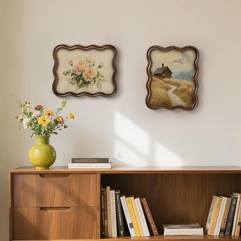 Afuly 8x10 Picture Frame Wood Vintage Natural Curved Photo Display Rustic Wavy Scalloped Brown Antique Home Decor Wall Hanging Tabletop Unique Anniversary Birthday for Family Friends Mom Grandma in Kuwait