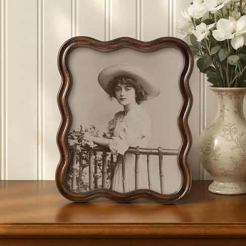 Afuly 8x10 Picture Frame Wood Vintage Natural Curved Photo Display Rustic Wavy Scalloped Brown Antique Home Decor Wall Hanging Tabletop Unique Anniversary Birthday for Family Friends Mom Grandma in Kuwait