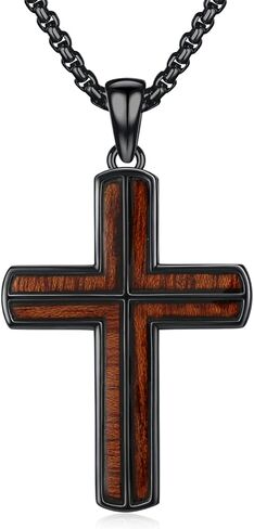 MEDWISE Wooden Cross Necklace Black/Silver/Gold for Men S925 Sterling Silver Real Natural Ebony Wood Cross Pendant Cross Necklaces Protection Jewelry for Men Women Wife Husband Friend Birthday Gifts in Saudi Arabia