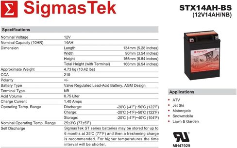 Honda 700CC VF700C Magna, 1984-1986 Compatible SLA Motorcycle Battery by SigmasTek, STX14AH-BS 210CCA in Saudi Arabia